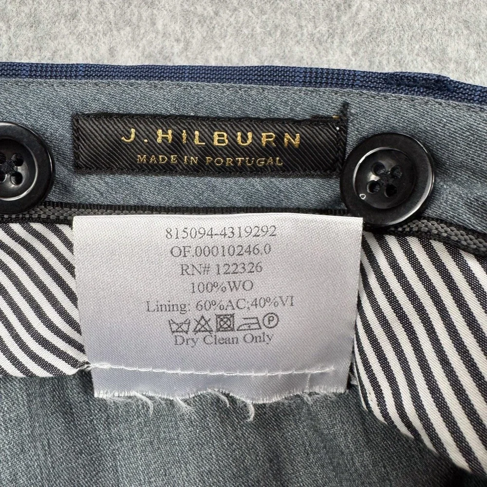 J Hilburn Dress Pants Mens 42x31 Blue Plaid‎ Vitale Barberis Wool Pleated Cuffed